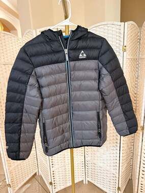 Kids Gerry Hooded Down Jacket Size L 14-16 Black Gray Powerfill 650